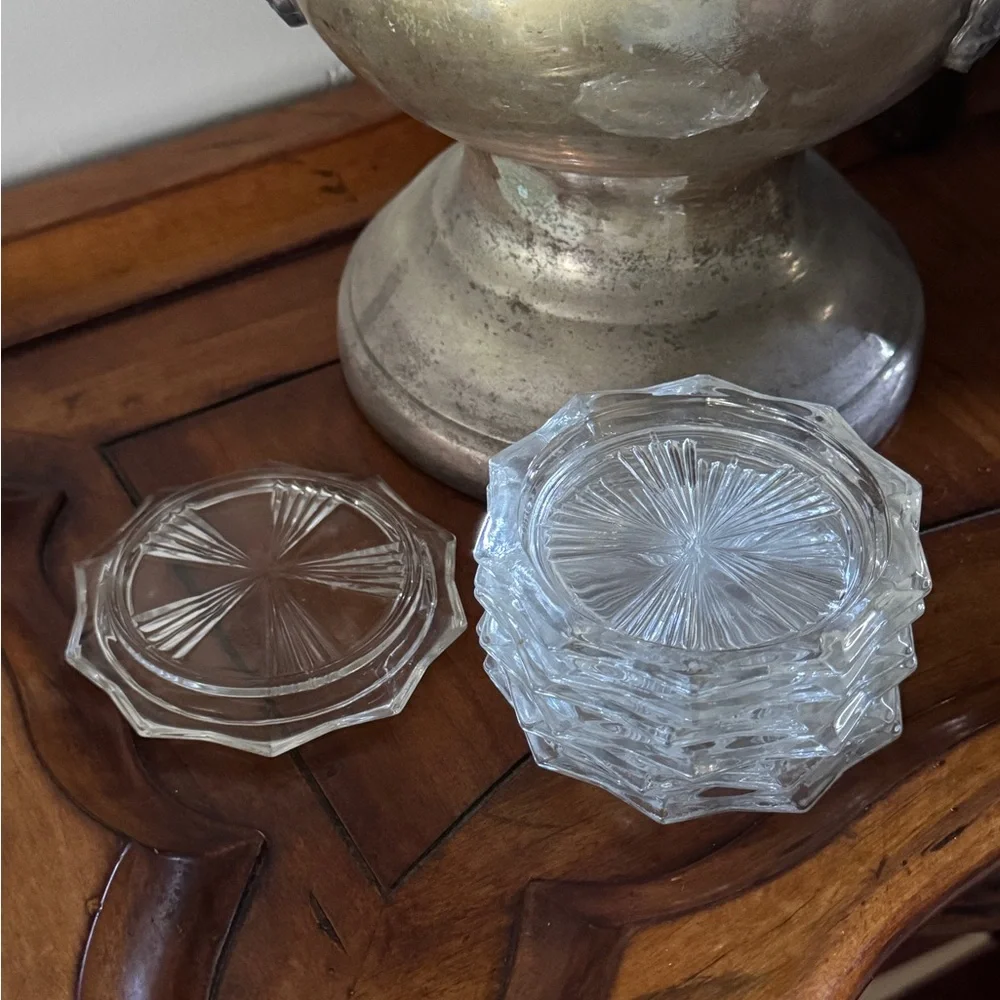 Vintage Barware Coaster Set Reims French Crystal Sunburst Cottagecore